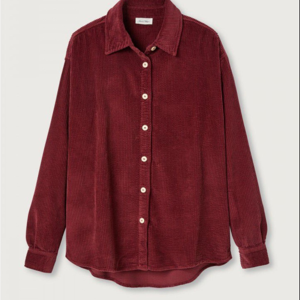 American Vintage Oversized Wine / Burgundy Corduroy Button-Up Shirt